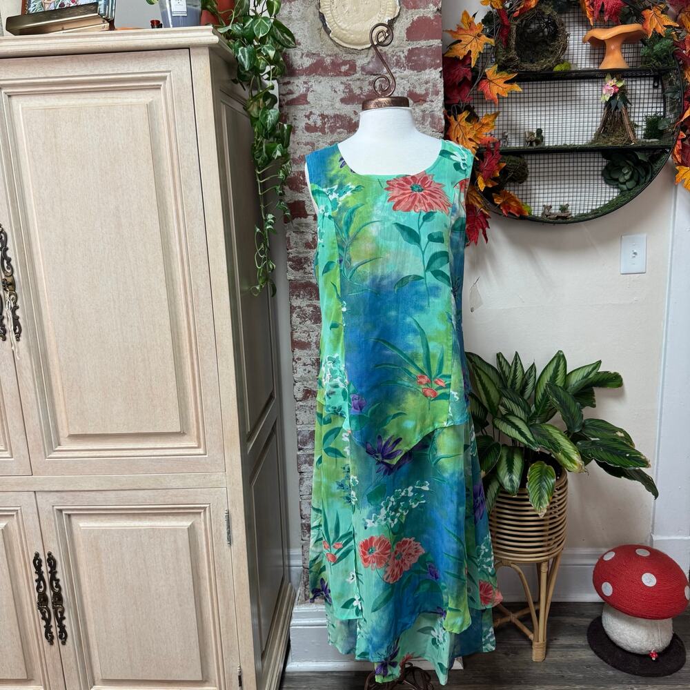 Vintage 90s Watercolor Midi Dress